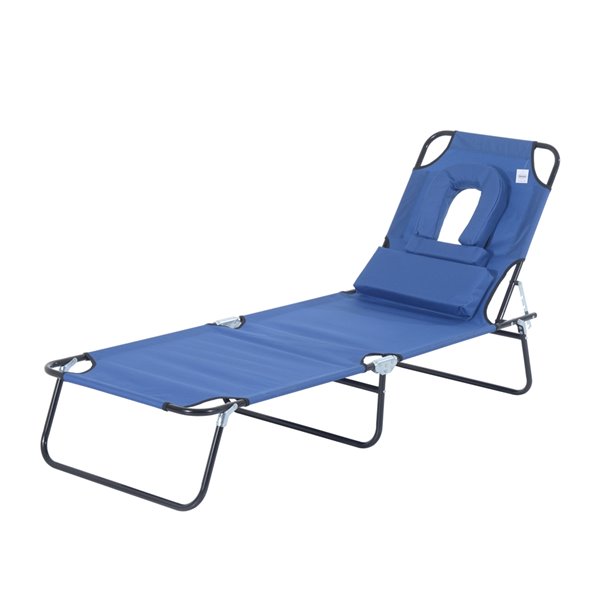 Outsunny Deck Chair Black Metal and Blue Solid Seat Stationary Chaise ...