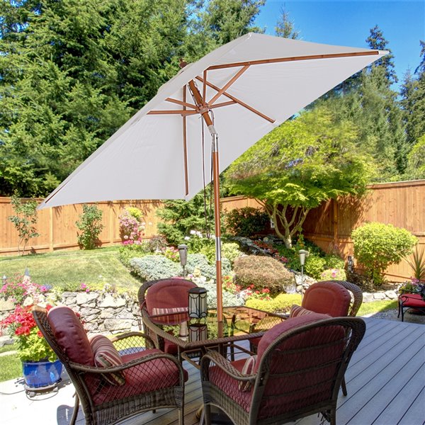 Outsunny 7.5-ft Cream White Polyester and Wooden Patio Umbrella with Tilt Mechanism