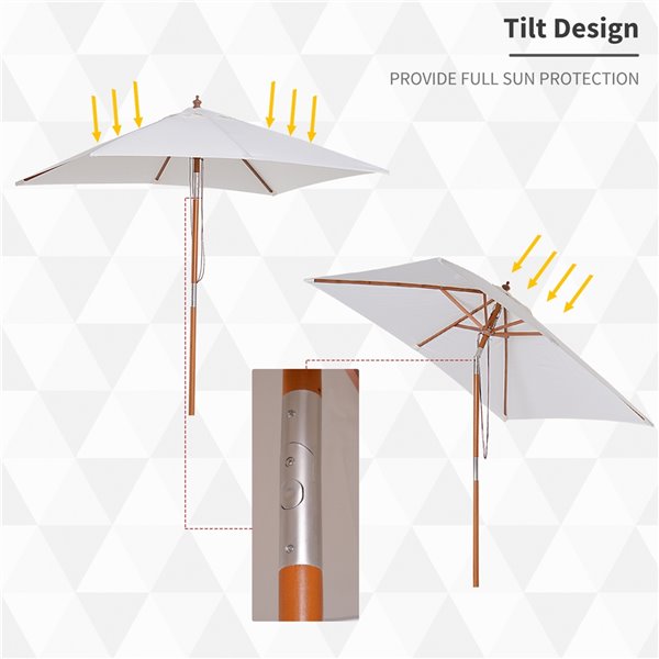 Outsunny 7.5-ft Cream White Polyester and Wooden Patio Umbrella with Tilt Mechanism