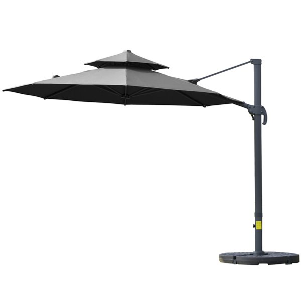 Outsunny 11ft Cantilever Rotatable Umbrella with Double Top & Cross Base Dark Grey