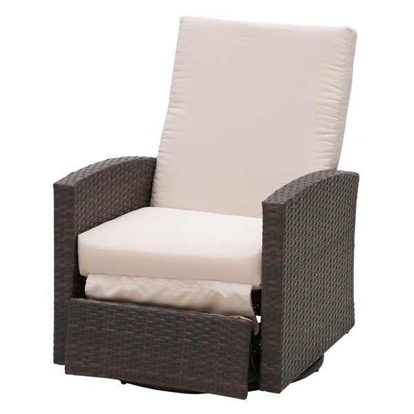Outsunny Single Swivel Brown Wicker Wood Recliner Chair with Light ...