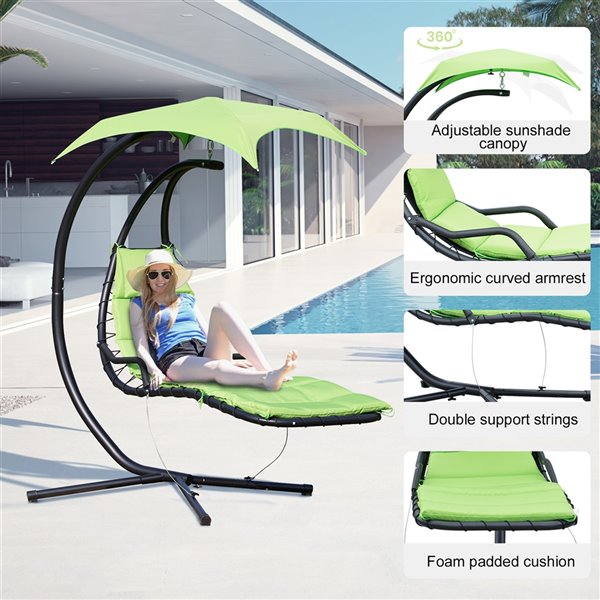 Outsunny Hanging Chair Black Metal Hanging Balcony Chair with Green ...