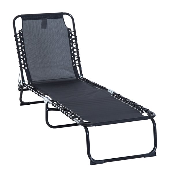 Image of Outsunny | Deck Chair Black Metal Stationary Chaise Lounge Chair With Black Solid Seat | Rona