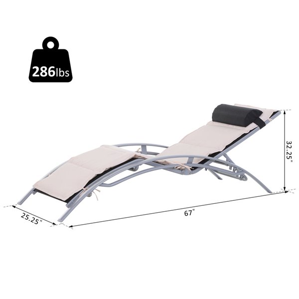 Outsunny Deck Chair Grey Stackable Metal Stationary Chaise Lounge Chair with White Cushioned Seat