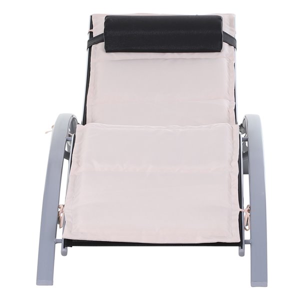 Outsunny Deck Chair Grey Stackable Metal Stationary Chaise Lounge Chair with White Cushioned Seat