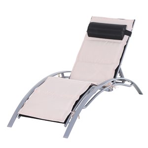 Outsunny Deck Chair Grey Stackable Metal Stationary Chaise Lounge Chair with White Cushioned Seat