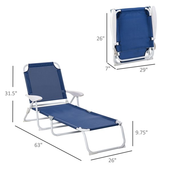 Outsunny Deck Chair Grey Metal Stationary Chaise Lounge Chair - Blue Solid Seat