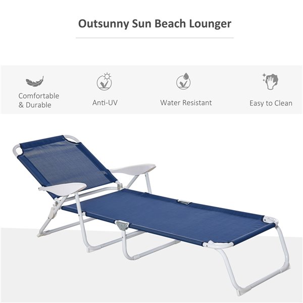 Outsunny Deck Chair Grey Metal Stationary Chaise Lounge Chair - Blue Solid Seat