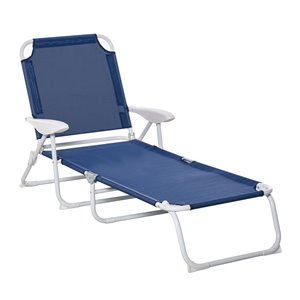 Outsunny Deck Chair Grey Metal Stationary Chaise Lounge Chair - Blue Solid Seat