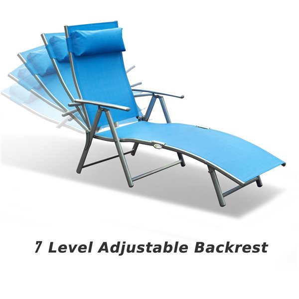 Outsunny Deck Chair Black Metal Stationary Chaise Lounge Chair (Blue Solid Seat)