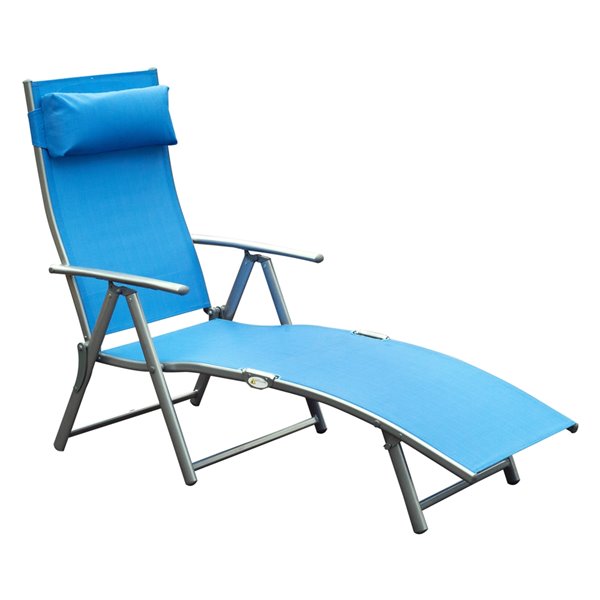 Outsunny Deck Chair Black Metal Stationary Chaise Lounge Chair (Blue Solid Seat)