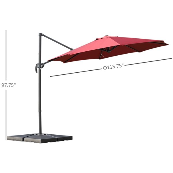 Outsunny Roman Umbrella 9.65-ft Red Garden Patio Umbrella Push-button Base Included