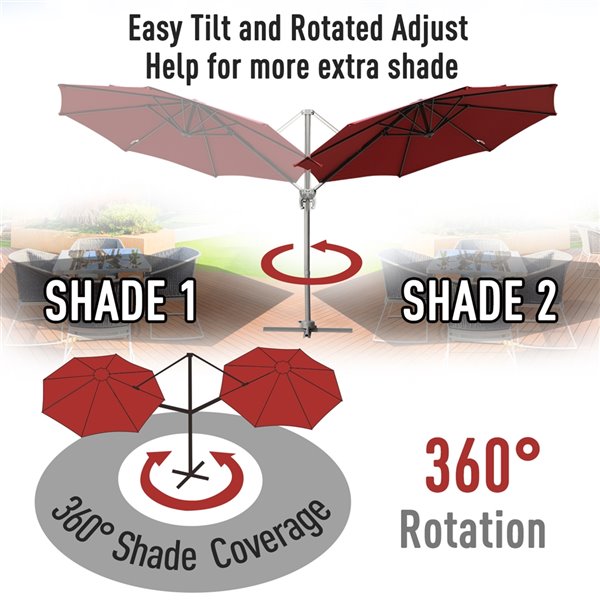 Outsunny Roman Umbrella 9.65-ft Red Garden Patio Umbrella Push-button Base Included