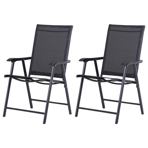 Outsunny Black Metal and Sling Fabric Foldable Deck Chairs Set of 2 84B 381BK RONA