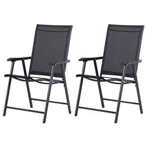Outsunny Black Metal and Sling Fabric Foldable Deck Chairs - Set of 2