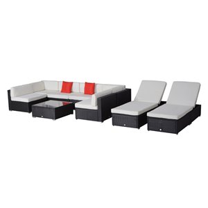 Ensemble de mobilier d'extérieur Outsunny, 9 pièces en rotin avec coussins crème