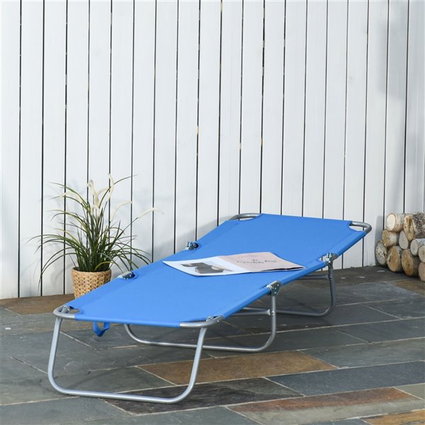 Outsunny Deck Chair Grey Stackable Metal Stationary Chaise Lounge Chair - Blue Solid Seat