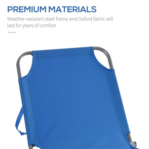 Outsunny Deck Chair Grey Stackable Metal Stationary Chaise Lounge Chair - Blue Solid Seat