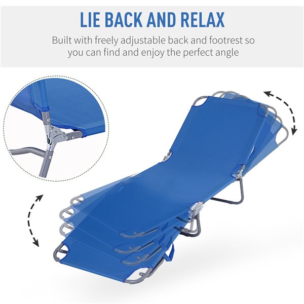 Outsunny Deck Chair Grey Stackable Metal Stationary Chaise Lounge Chair - Blue Solid Seat