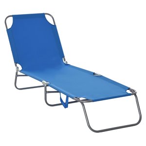 Outsunny Deck Chair Grey Stackable Metal Stationary Chaise Lounge Chair - Blue Solid Seat
