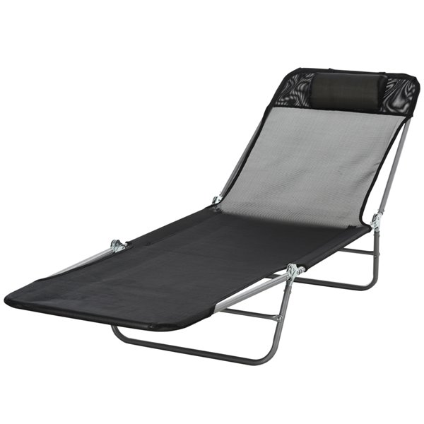 Image of Outsunny | Deck Chair Grey Metal Stationary Chaise Lounge Chair (Black Seat) | Rona