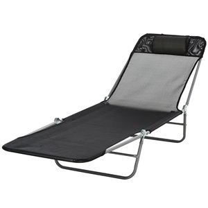 Outsunny Grey Metal Black Sling Stationary Reclining Lounge Chair with Headrest