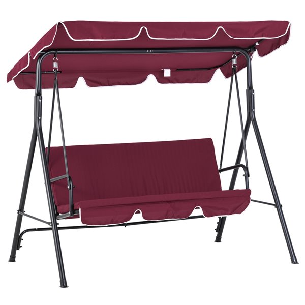Image of Outsunny | Swing Chair 3-Person Black Steel Outdoor Swing - Cushioned Wine Red | Rona