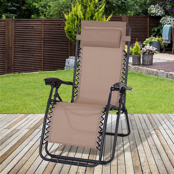 OutSunny Deck Chair Black Metal Stationary Chaise Lounge Chair (White Seat) 84B-227CW | RONA