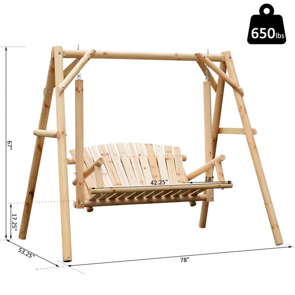 Outsunny 2-person Natural Wood Outdoor Swing Chair