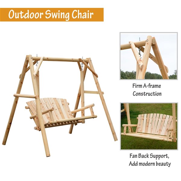 Outsunny 2-person Natural Wood Outdoor Swing Chair