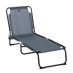 Outsunny Deck Chair Black Metal Stationary Chaise Lounge Chair (Grey Seat)