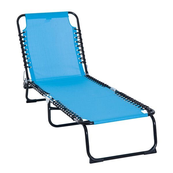 Image of Outsunny | Deck Chair Black Metal Stationary Chaise Lounge Chair And Blue Seat | Rona