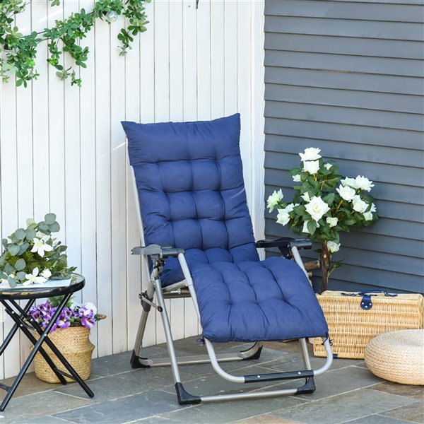 Outsunny Folding Reclining Zero Gravity Lounge Chair with Adjustable Backrest w/ Blue Removable Cushion