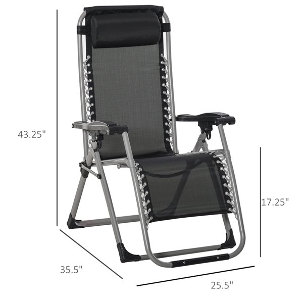 Outsunny Folding Reclining Zero Gravity Lounge Chair with Adjustable Backrest w/ Blue Removable Cushion