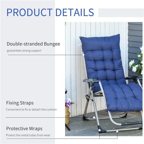 Outsunny Folding Reclining Zero Gravity Lounge Chair with Adjustable Backrest w/ Blue Removable Cushion