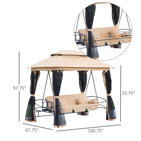 Outsunny 3 person outdoor patio daybed 2024 canopy gazebo swing with mesh walls