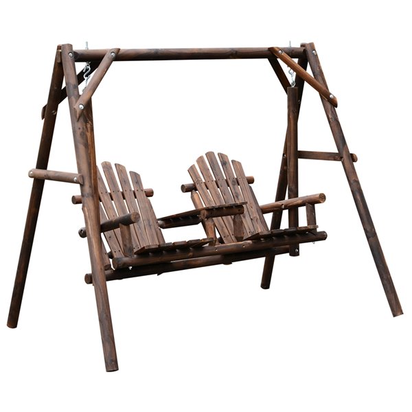 Outsunny Swing Chair 2-person Carbonized Wood Wood Outdoor Swing