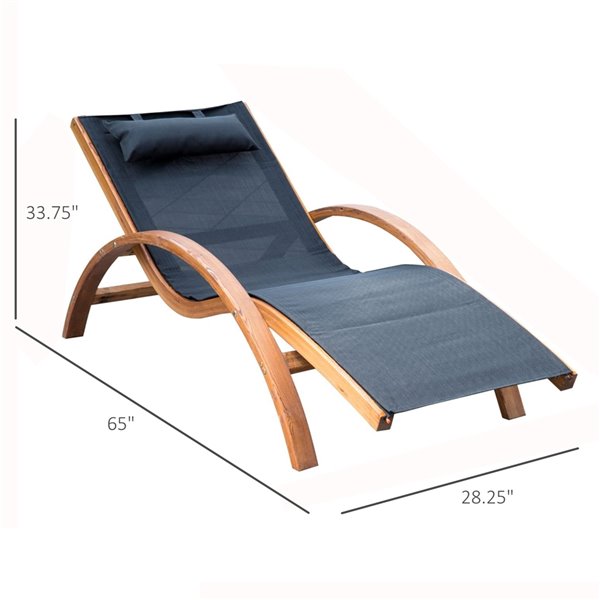 Outsunny Black Textilene Fabric and Wooden Lounge Chair with Headrest
