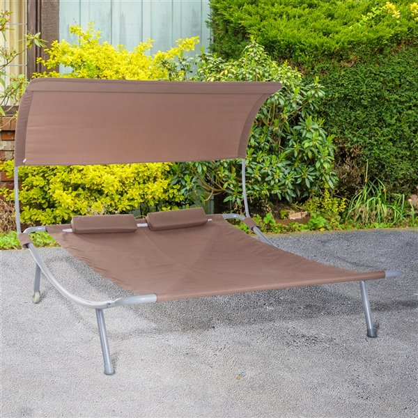 Outsunny Double Lying Bed Brown Fabric Hammock Chair Stand Included