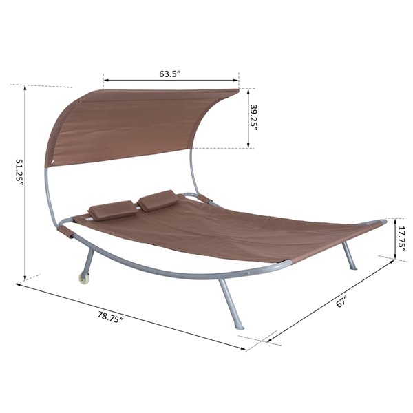 Outsunny Double Lying Bed Brown Fabric Hammock Chair Stand Included