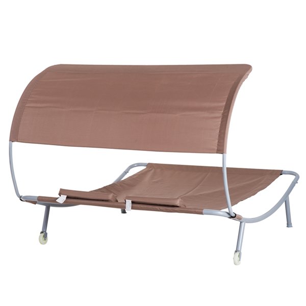 Outsunny Double Lying Bed Brown Fabric Hammock Chair Stand Included