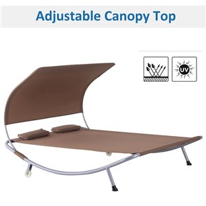 Outsunny Double Lying Bed Brown Fabric Hammock Chair Stand Included