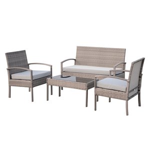 Outsunny 4pcs Outdoor Rattan Wicker Patio Backyard Furniture Grey