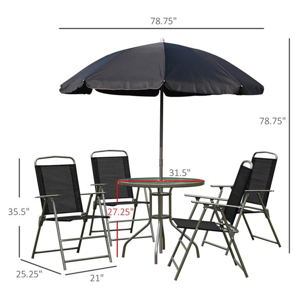 Outsunny Furniture Sets 6-piece Black Bistro Patio Dining Set With Umbrella