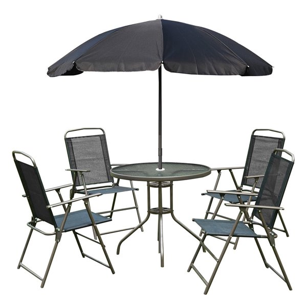 Outsunny Furniture Sets 6-piece Black Bistro Patio Dining Set With Umbrella