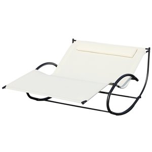 Outsunny Rocking Lounger Black Metal Rocker Chair with White Sling Seat