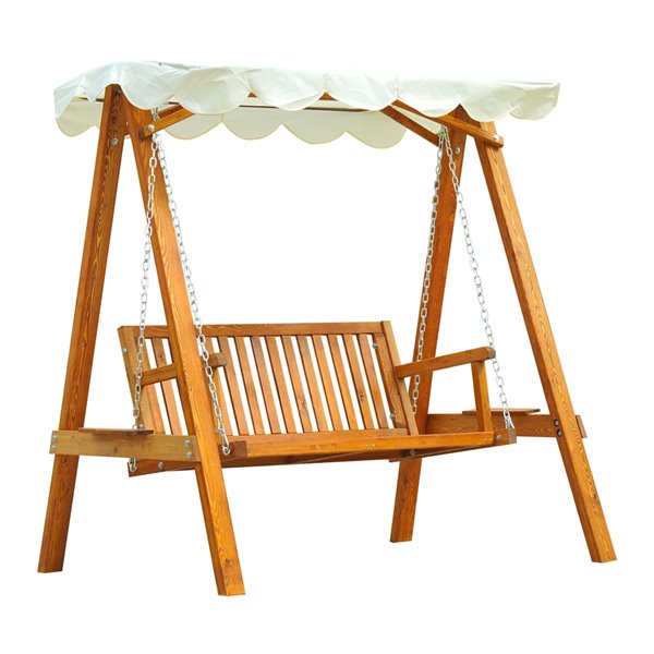 Image of Outsunny | Swing Chair 2-Person Cream White Wood Outdoor Swing | Rona