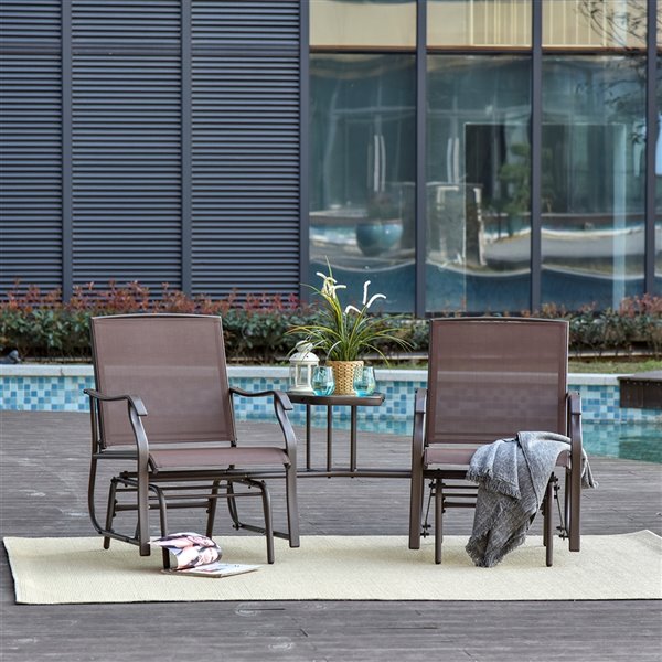 Outsunny Rocking Chair 2-person Brown Steel Outdoor Glider with Tea Table