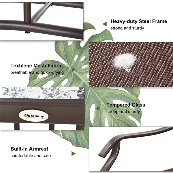 Outsunny Rocking Chair 2-person Brown Steel Outdoor Glider with Tea Table