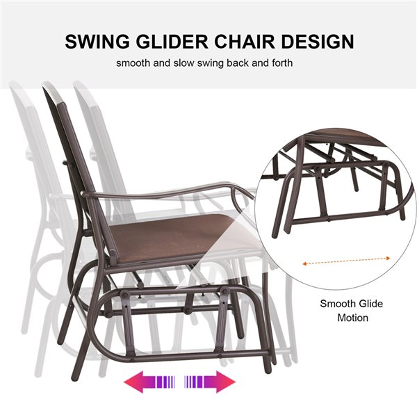 Outsunny Rocking Chair 2-person Brown Steel Outdoor Glider with Tea Table